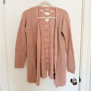 Pink Knit Cardigan Sweater